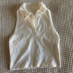 Athleta White Ribbed Collared Top